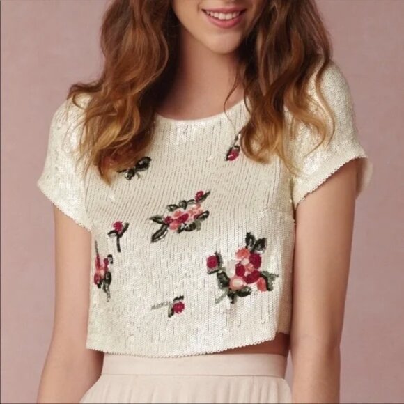 Bhldn Pallavi Mohan Tulley Sequin Floral Crop Top - Picture 1 of 16